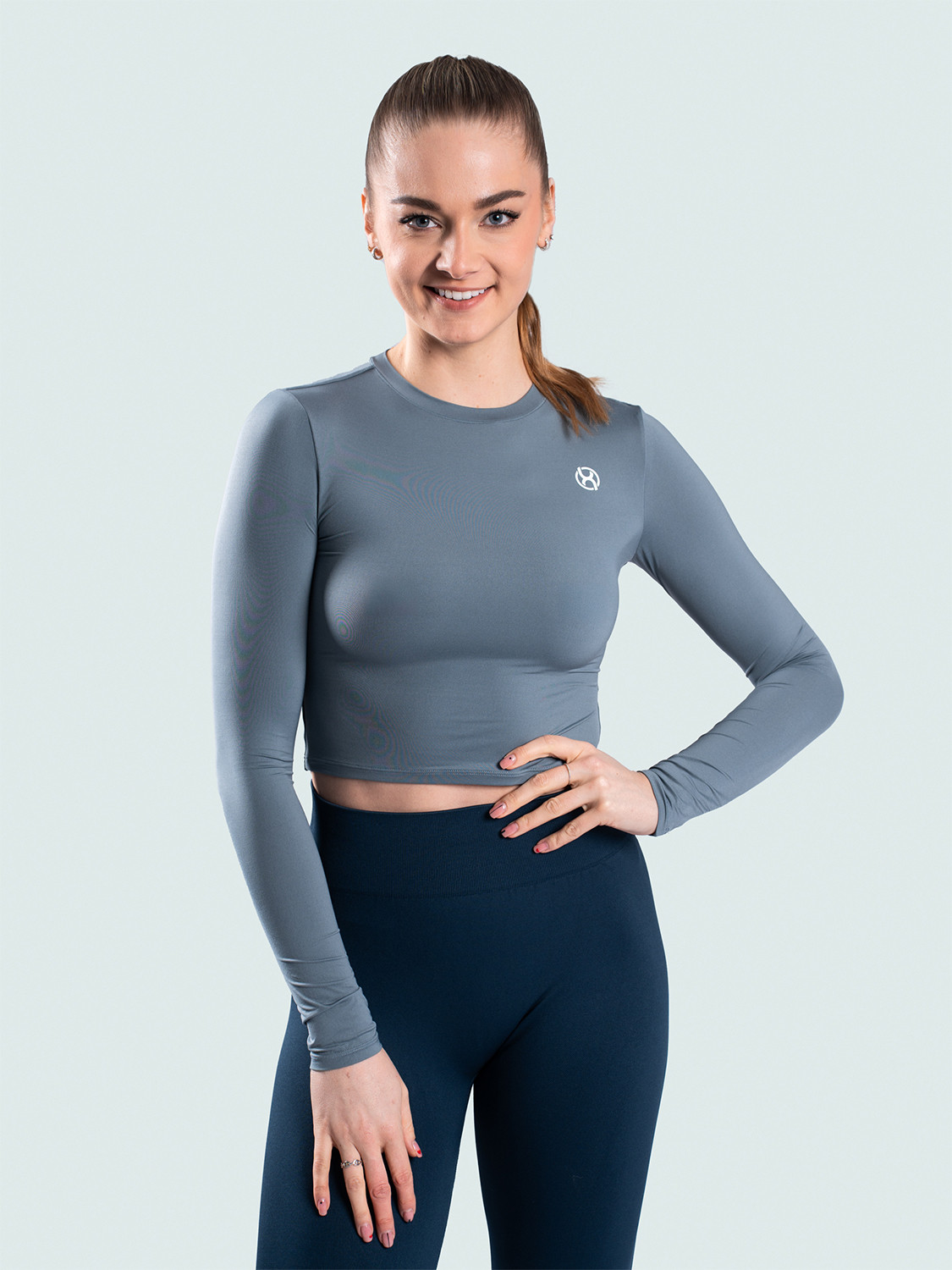 BrainMax dámský crop top s dlouhým rukávem, šedý Velikost: XL