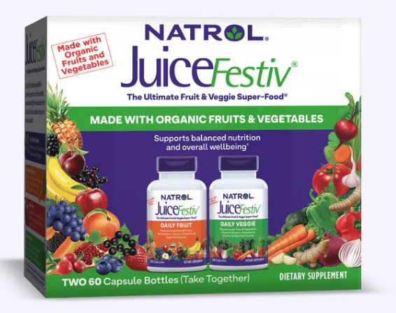 Natrol JuiceFestiv® Daily Fruit & Veggie Capsules, Ovoce a Zelenina, 2 x 60 kapslí
