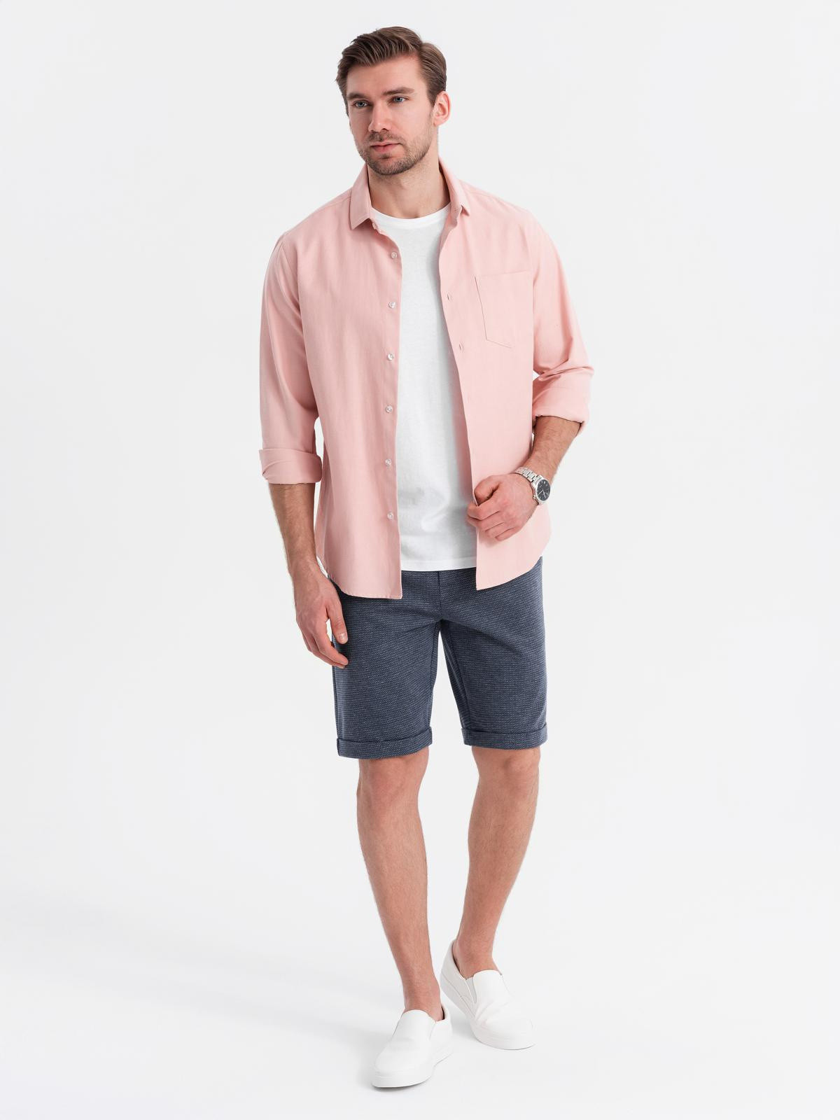 Ombre Men's short shorts with structured knit elastic band - navy blue