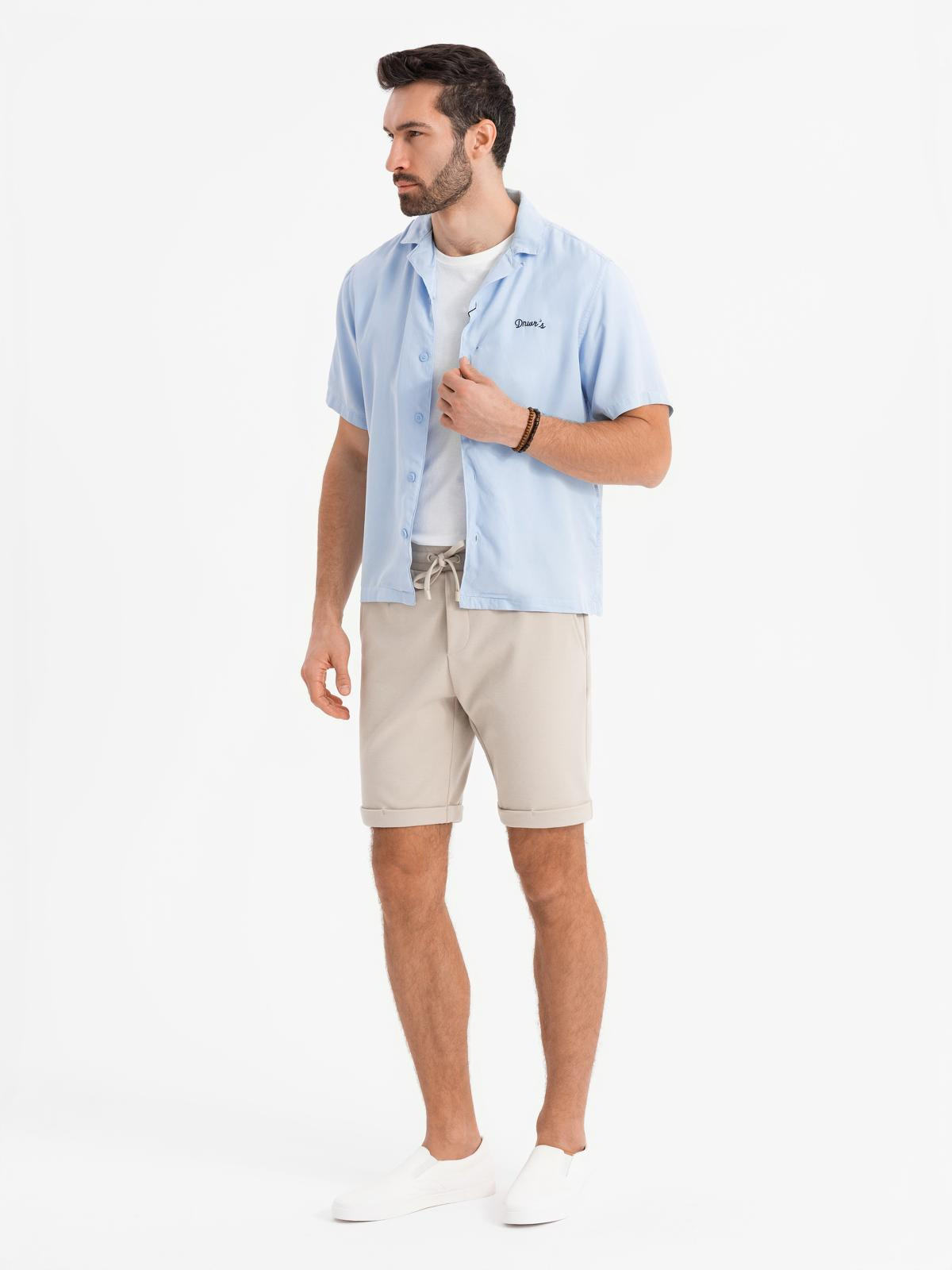 Ombre Men's knit shorts with rolled up legs - sand
