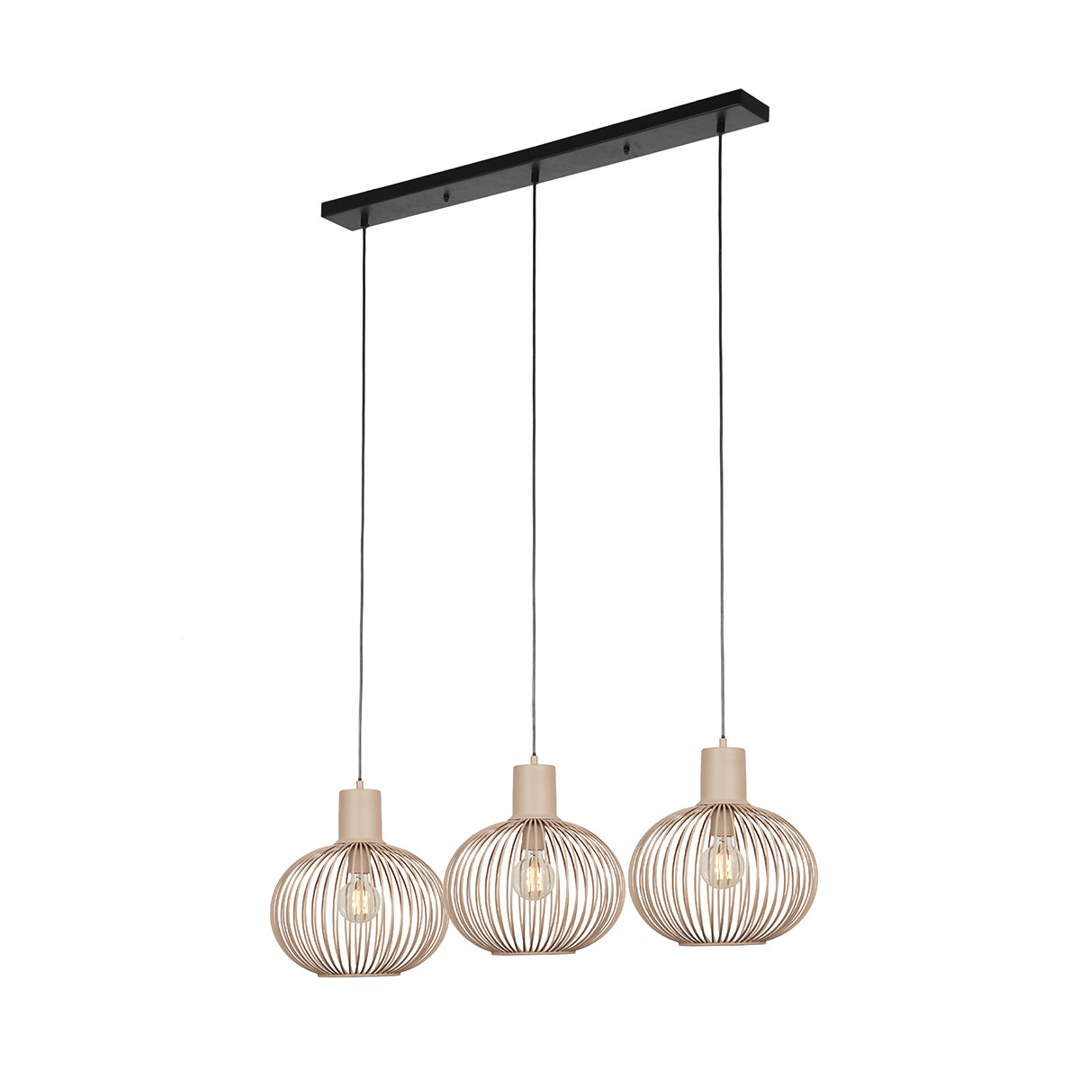 Moderne draad hanglamp zwart met beige 3-lichts - Gila