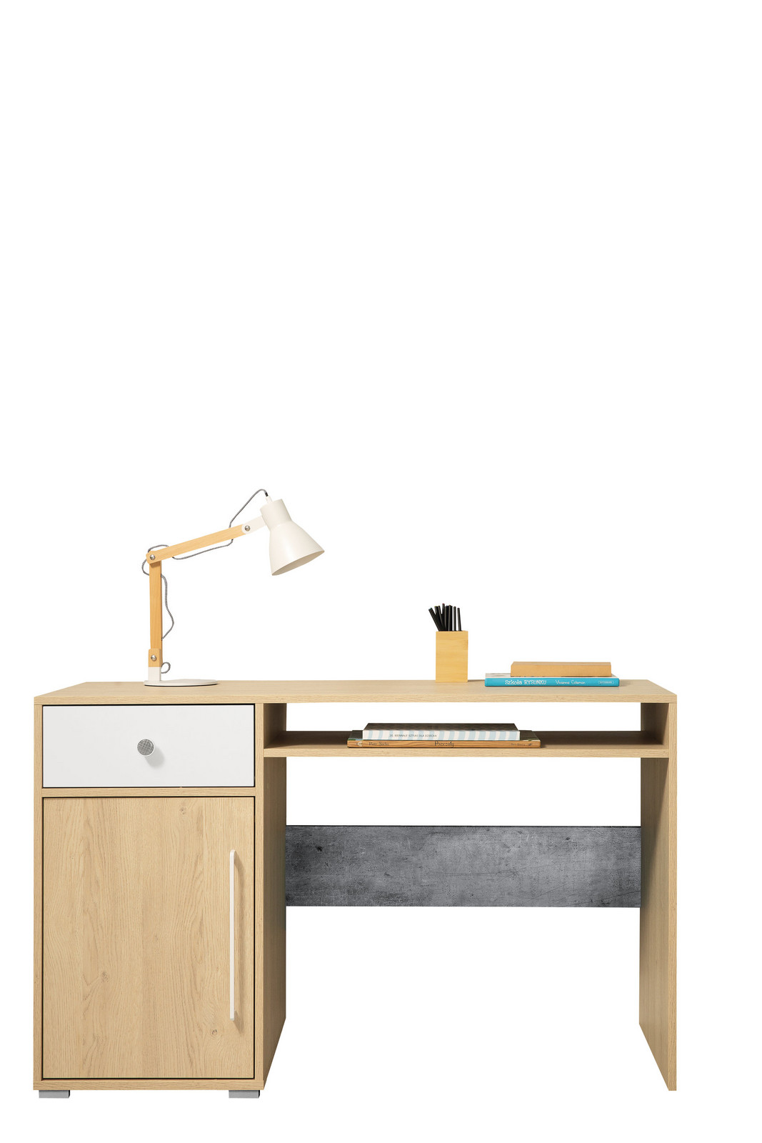 Psací stůl Step ST7 Barva korpusu + barva dveří: Dub biscuit / bílá / šedá