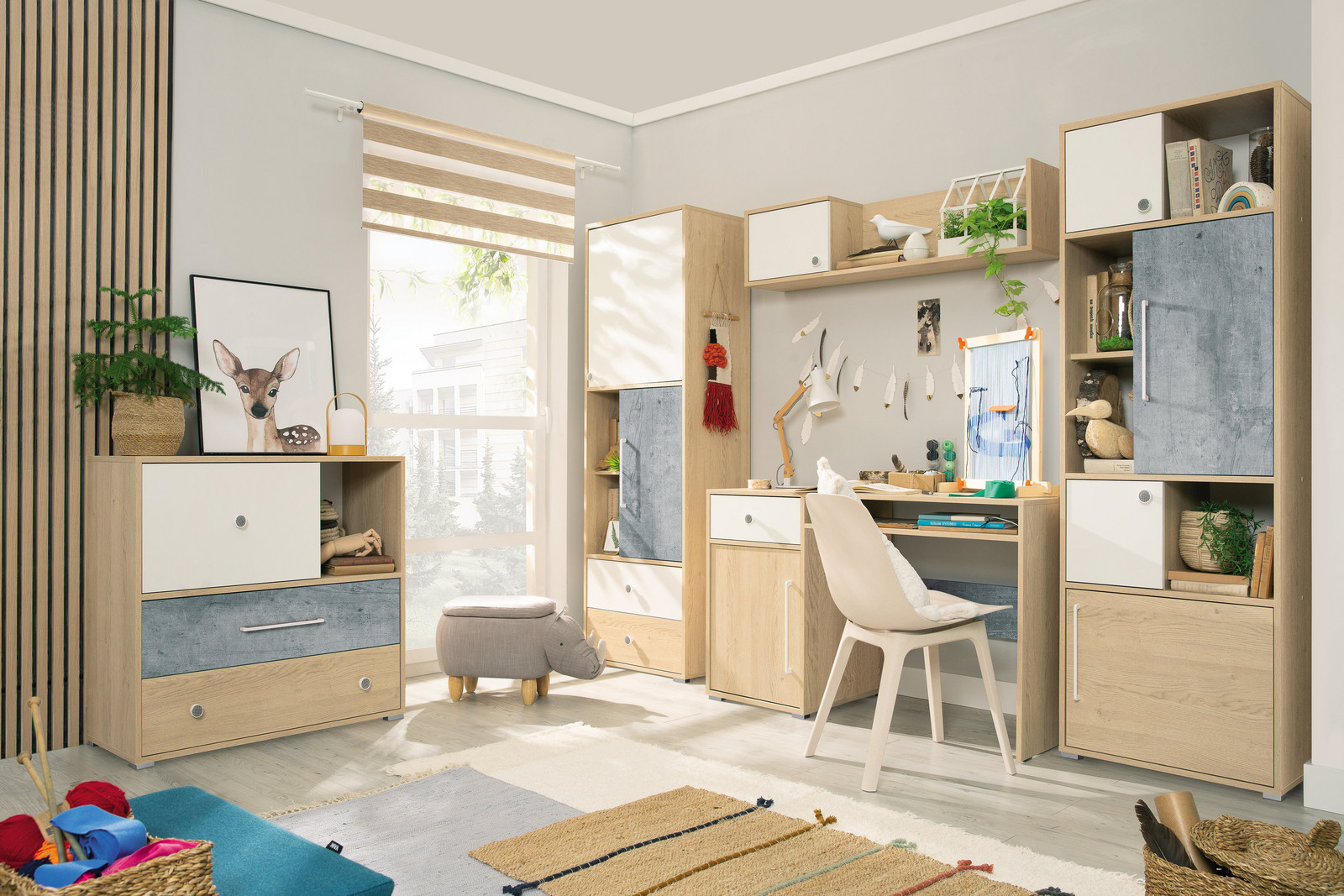 Dětský pokoj Step 1 Barva korpusu + barva dveří: Dub biscuit / bílá / šedá