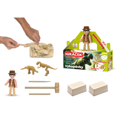 Igráček Paleontolog - figurka s vykopávkami dinosaurů Tyranosaura a Stegosaura