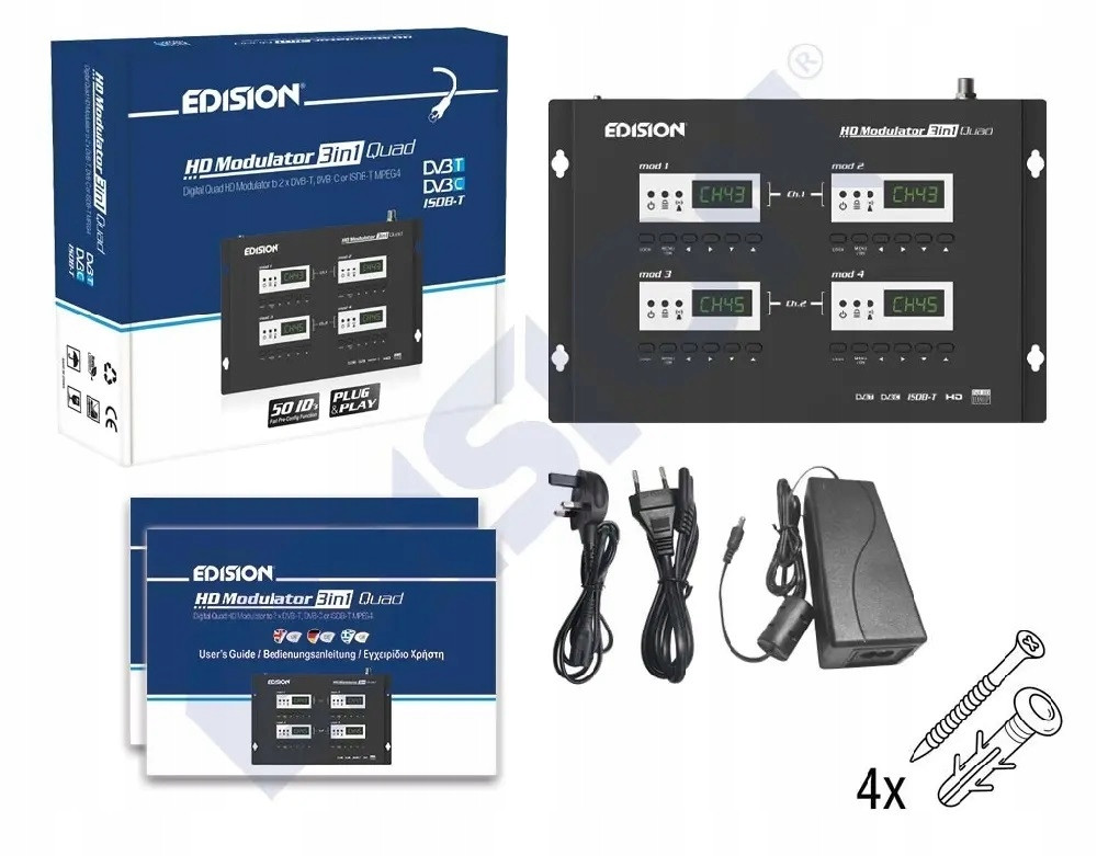Čtyřkanálový modulátor 4x Hdmi na 2x Dvb-t/c/isdb-t 2x Mux Edision 3v1