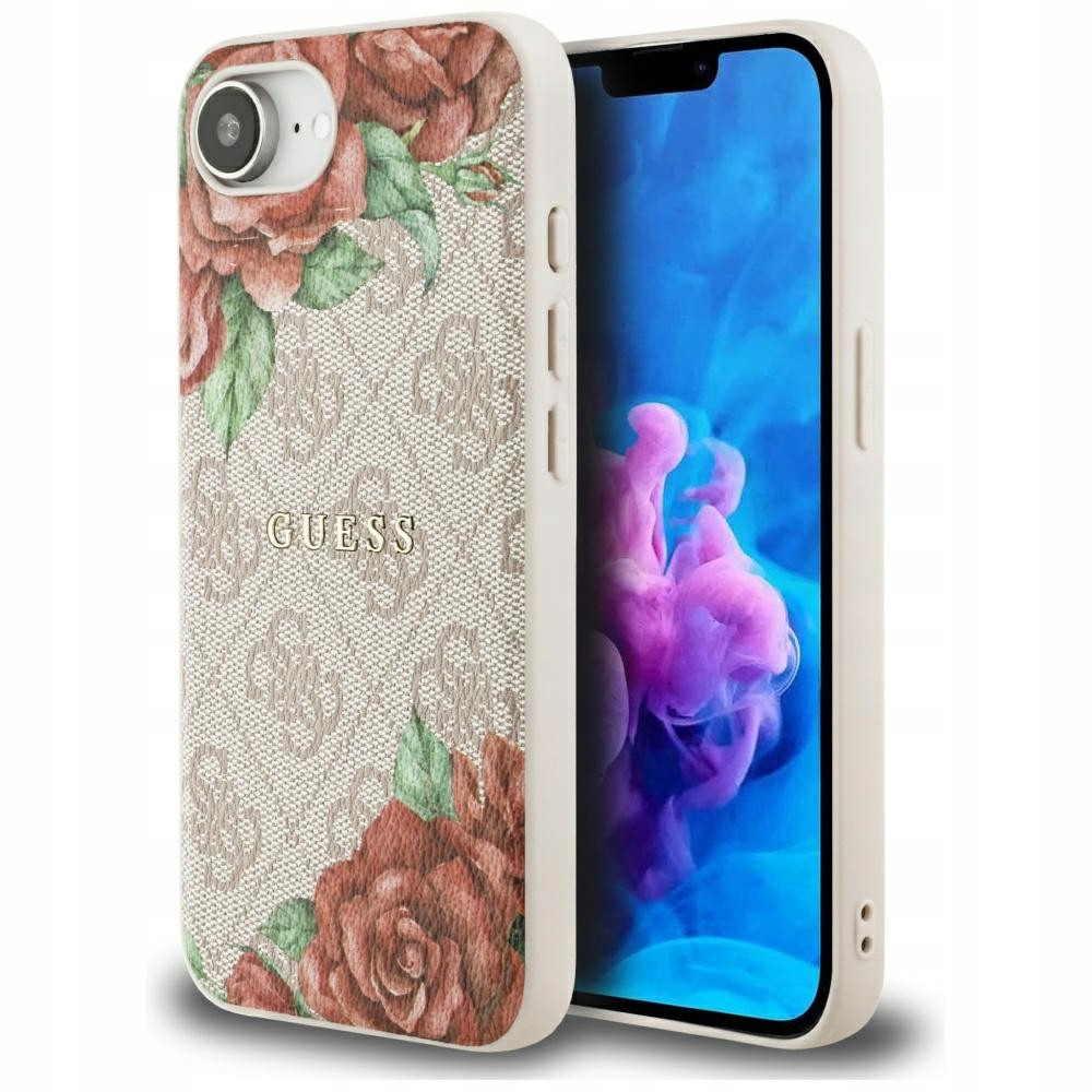 Pouzdro Guess 4G Flowers Print MagSafe pro iPhone 16e, růžové