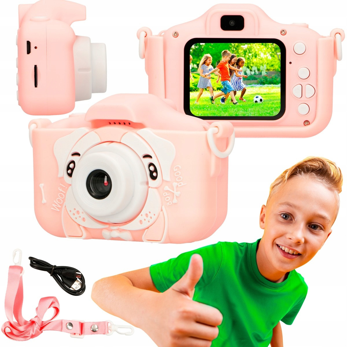 Extralink Kids Camera H28 Dual Růžová Digitální fotoaparát 1080P 30fps, podsvícení