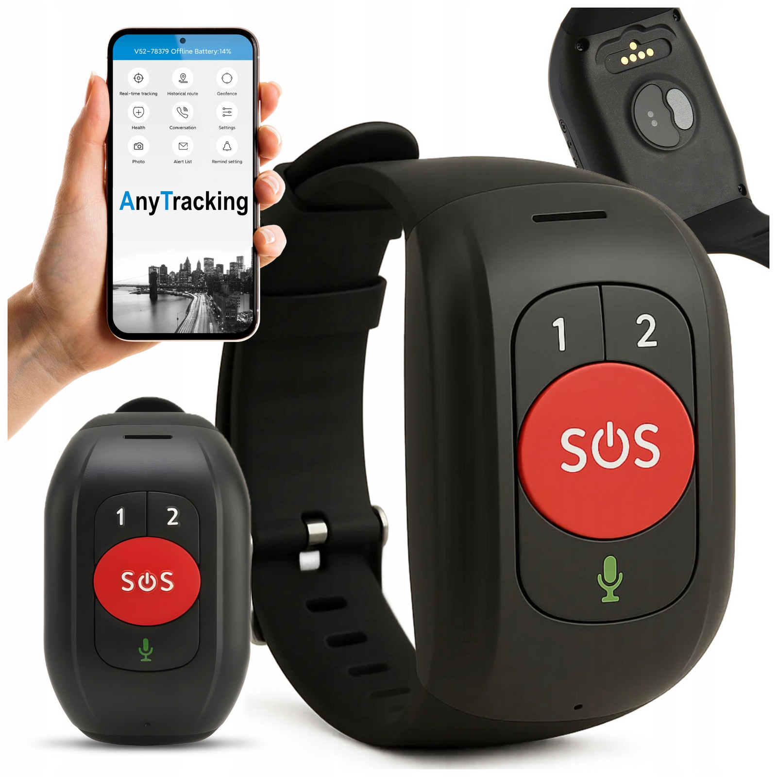 Alarmový náramek Sos 4G Lokalizátor Řemínek Gps Senior Měření tepu Aplikace