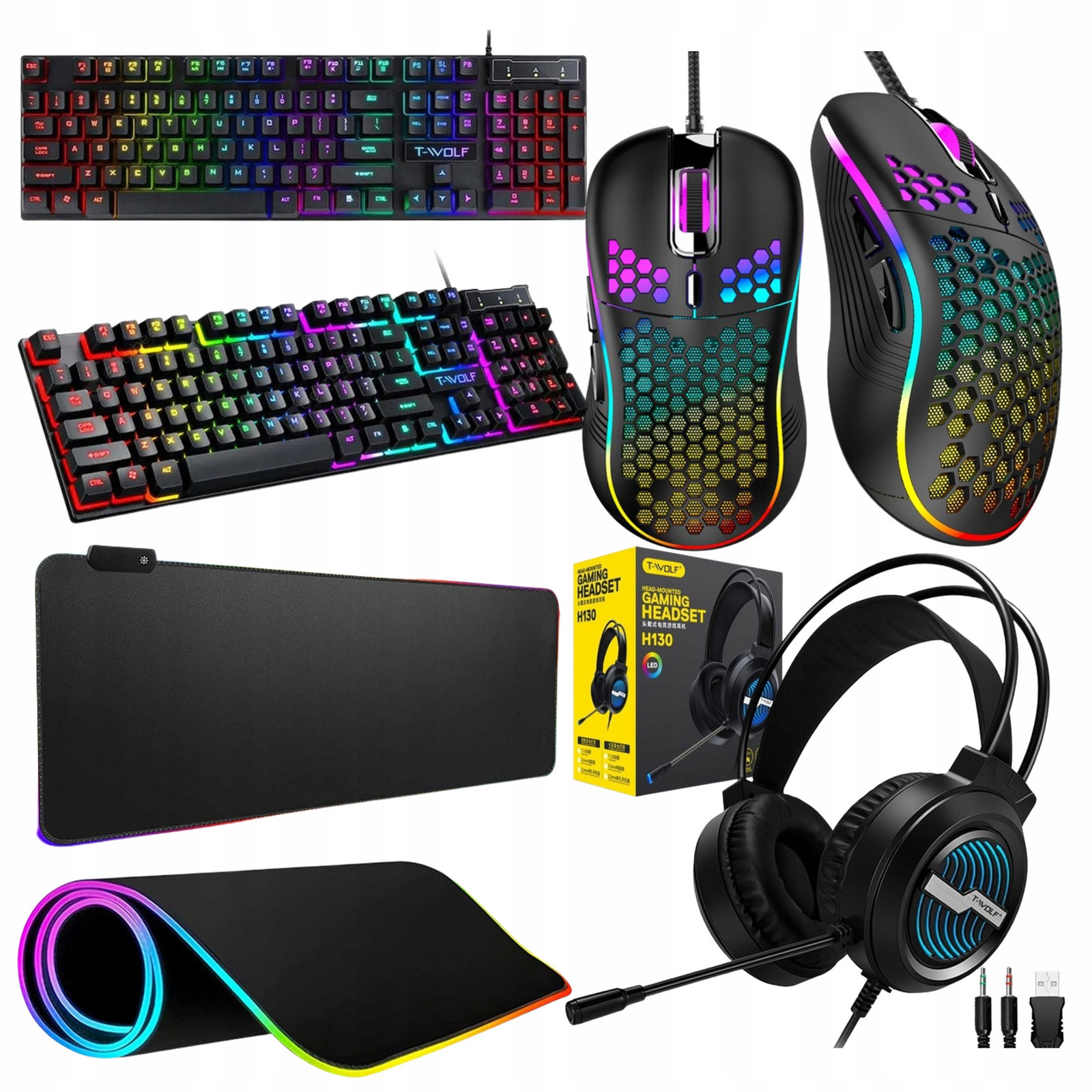 Klávesnice Myš Podložka Sluchátka Rgb Sada