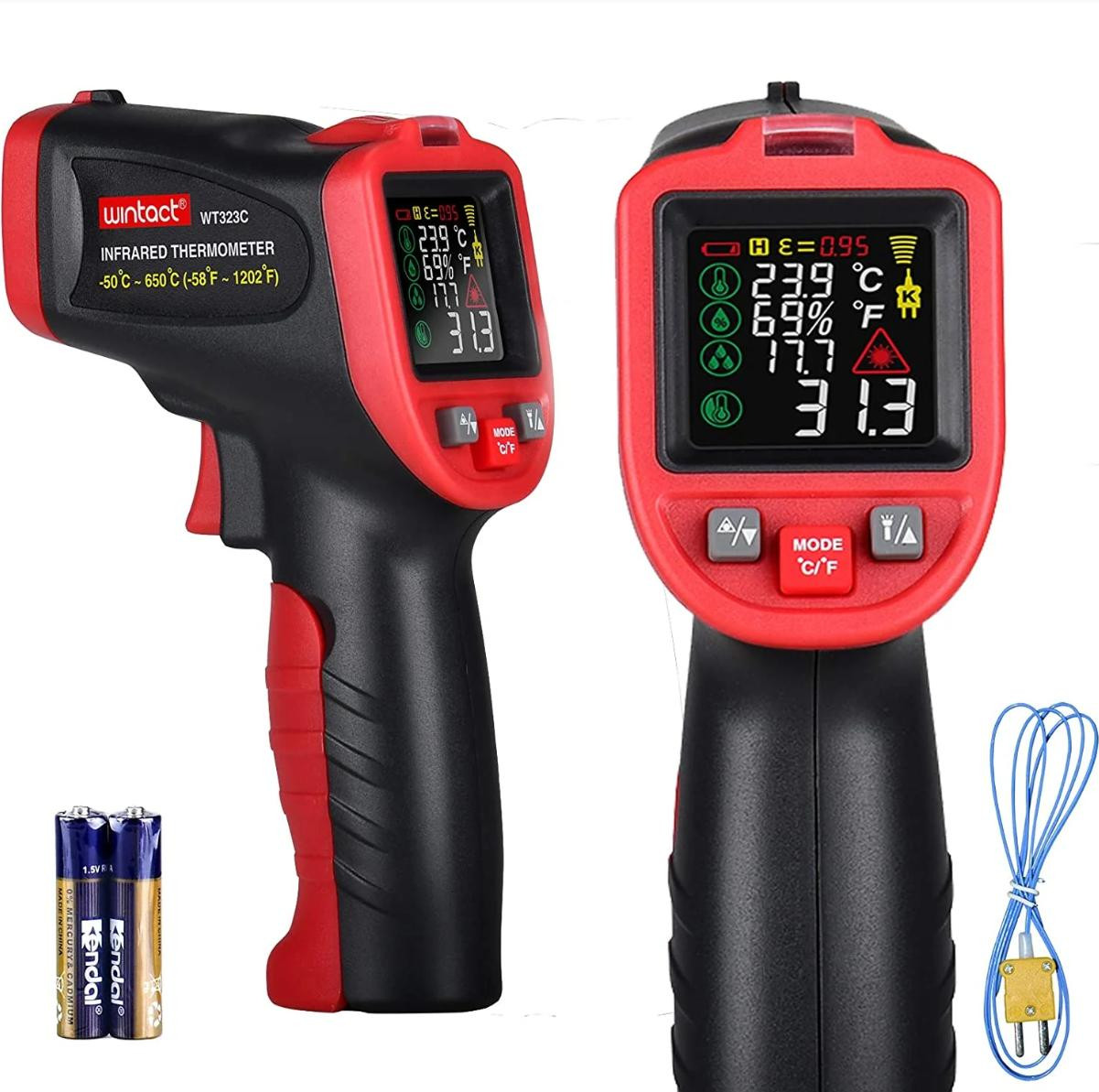 Bezdotykový Laserový Pyrometr, Termočlánek, Vlhkoměr, Emisivita -50 +650°C