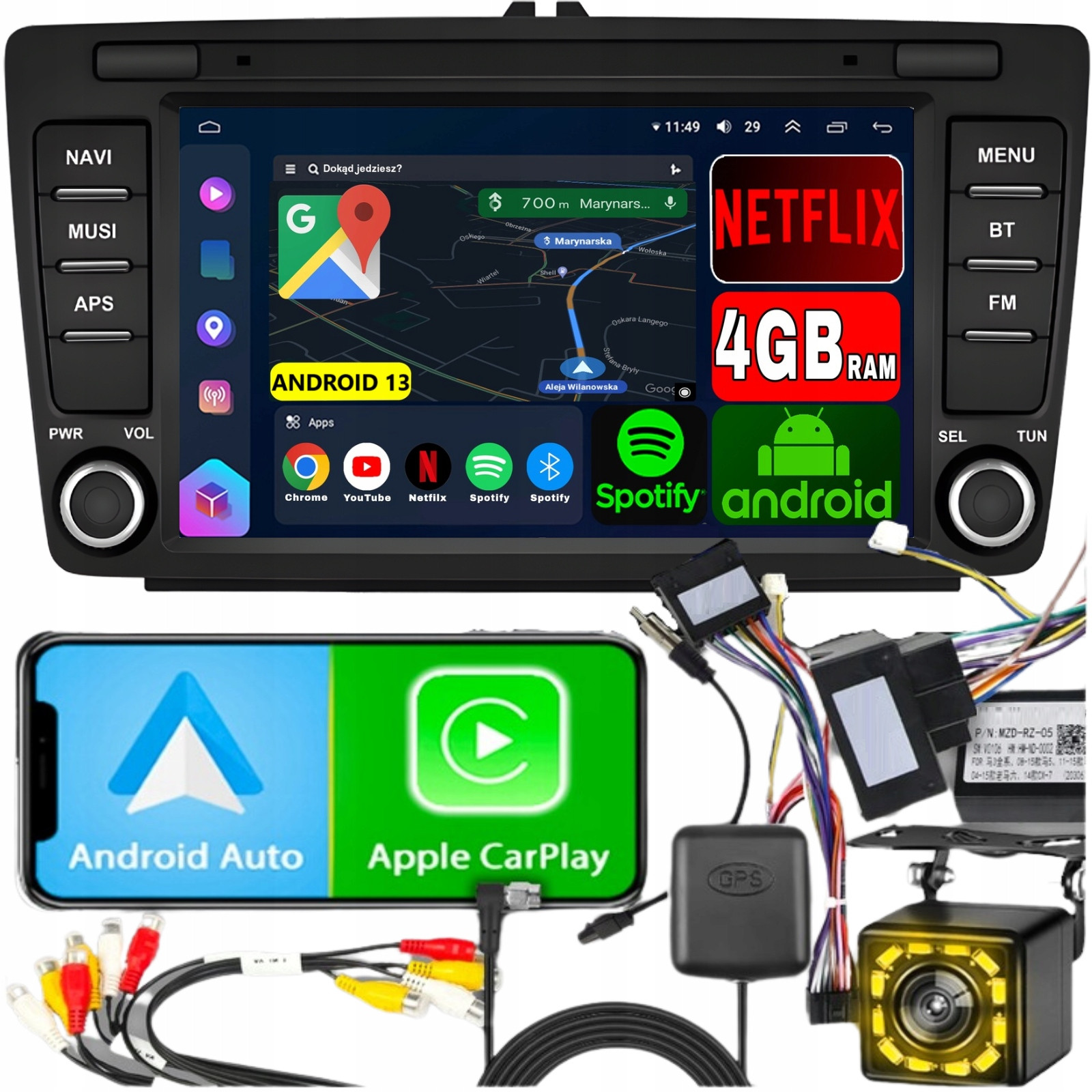 Radio pro Škoda Octavia II Roomster Yeti Rapid Superb Android CarPlay WiFi