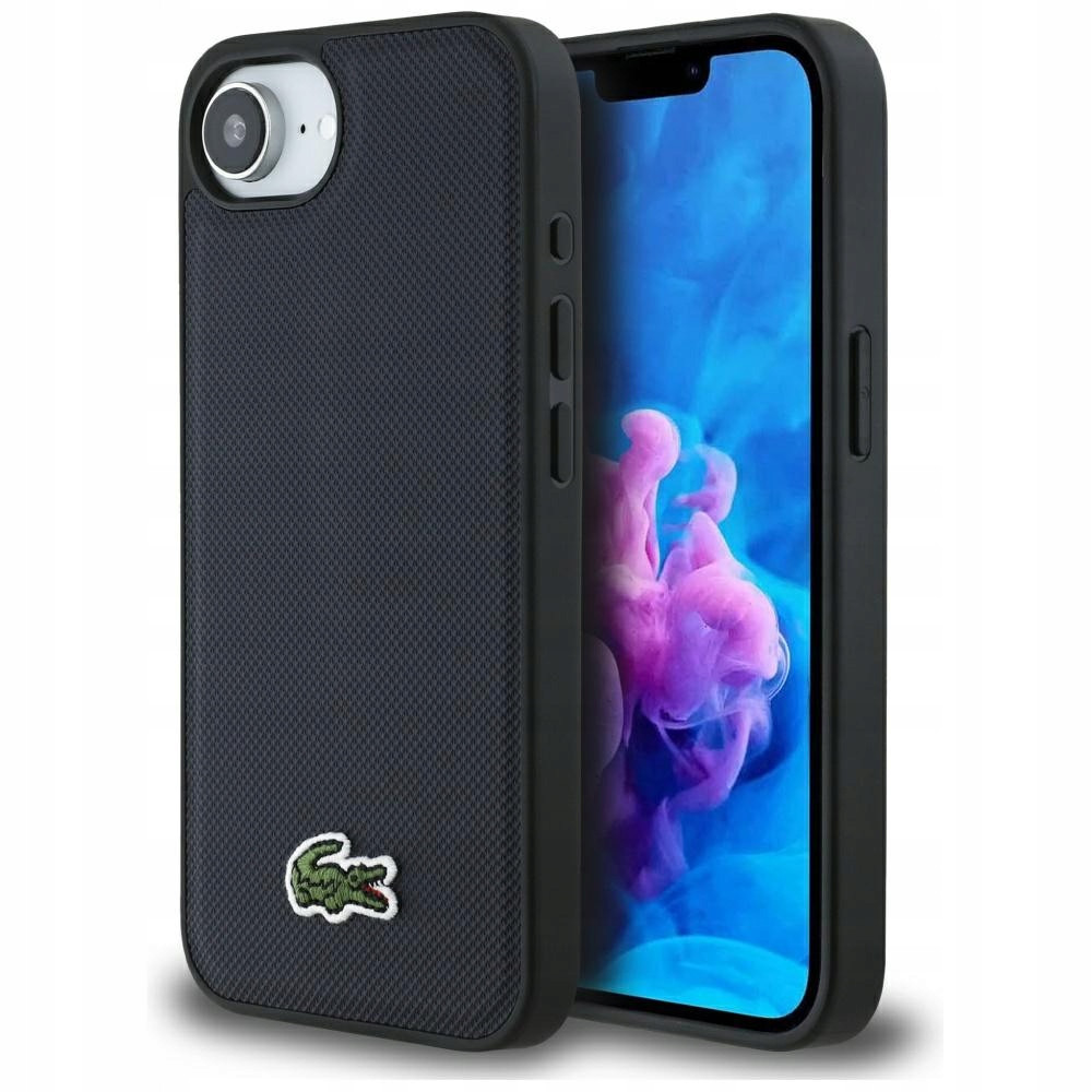 Pouzdro Lacoste Iconic Petit Pique Woven Logo MagSafe pro iPhone 16e, tmavě modré