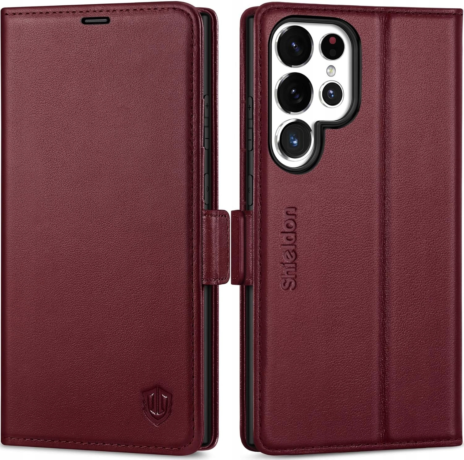 Pouzdro s klopou Shieldon pro Samsung Galaxy s25 Ultra, červené, Pravá Kůže