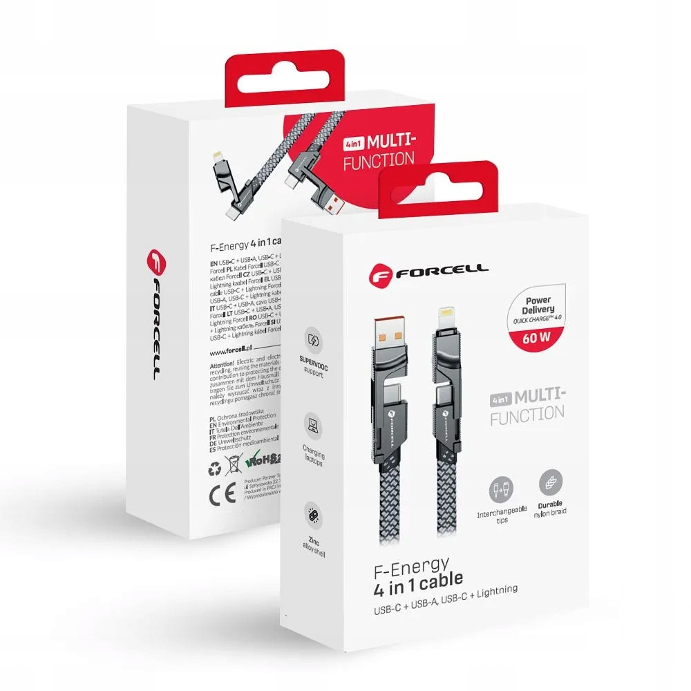 Forcell F-energy C241 kabel 4v1 typu C Usb A na typ C Lightning Qc Pd 3A