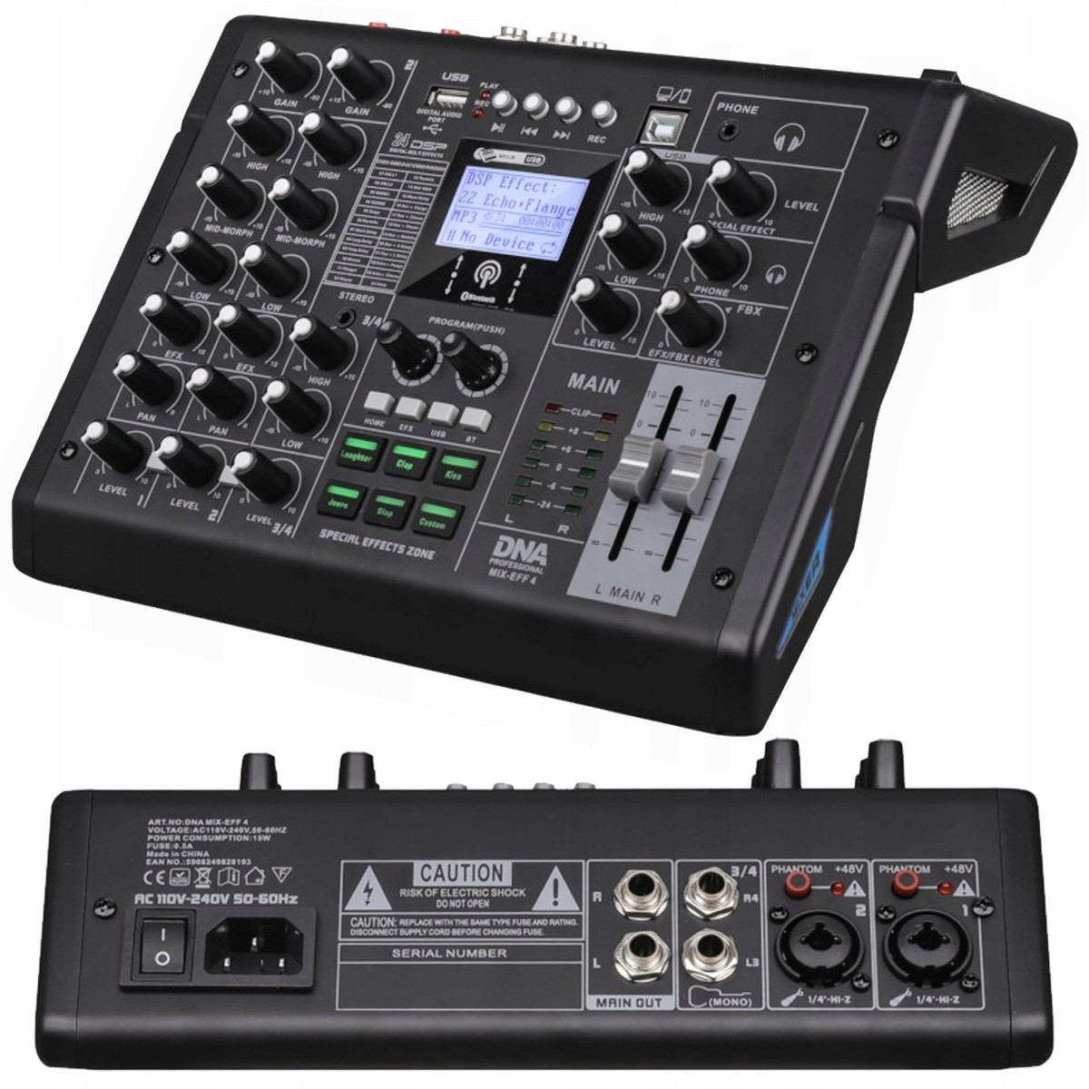 Dna Mix-eff 4 analogový mixážní pult zvuku 4 kanály Usb MP3 Bluetooth Phantom