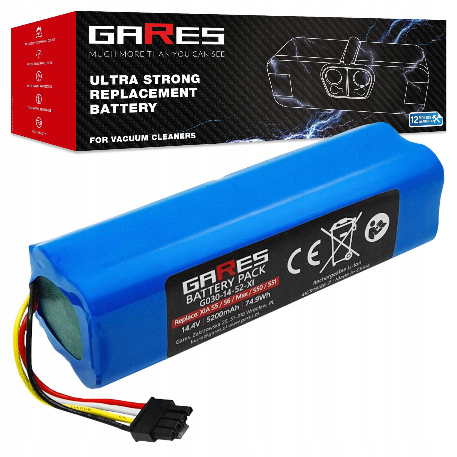 Baterie Akumulátor pro Xiaomi Roborock S50 S51 S55 S502-00 S552 14,4V 5,2Ah