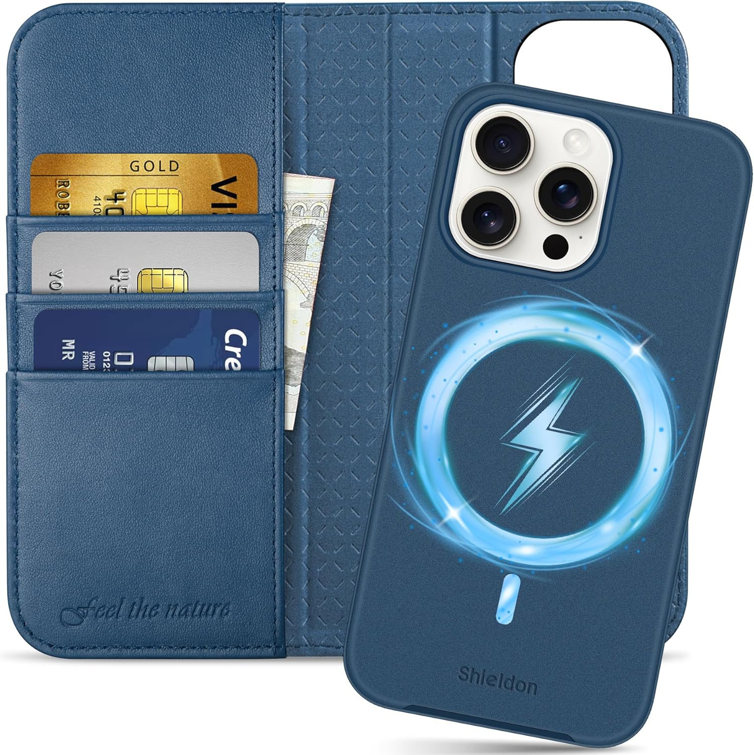 Pouzdro s klopou 2v1 Magsafe Shieldon pro Apple iPhone 15 Pro Max Přírodní kůže