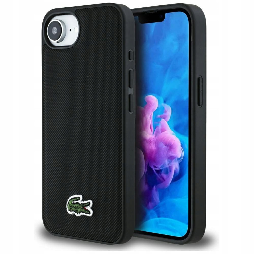 Pouzdro Lacoste Iconic Petit Pique Woven Logo MagSafe pro iPhone 16e, černé