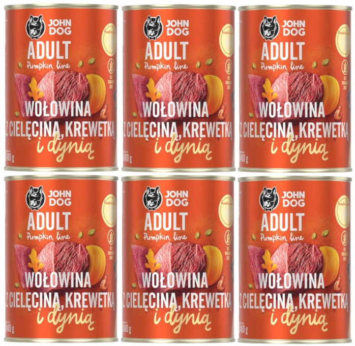 John Dog Pumpkin krmivo pro psa Hovězí Telecí Krevety Dýně 6x400 g