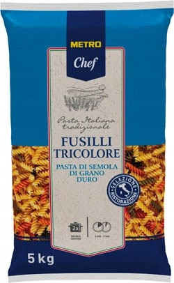 Těstoviny Fusilli 3 barevné 5kg Metro chef
