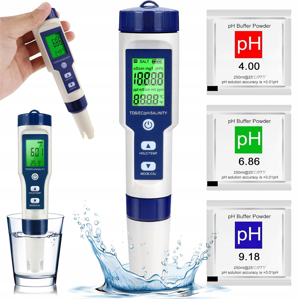 5v1 Měřič Ph Metr Tester Kyselinoměr Vody Bazénový Elektronický Teploměr