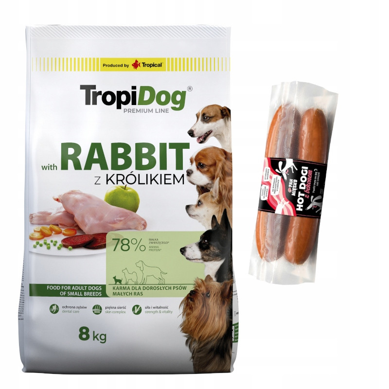 Tropidog Rabbit Rice 8 kg adult Small Breed malá plemena s králíkem Hot Dogi