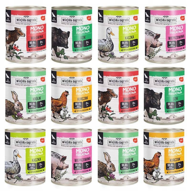 Wiejska Zagroda Monoproteinová mix chutí pro psa 12x400g