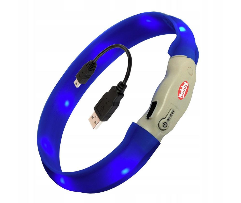 Obojek pro psa Led Light Visible Modrý 70cm Svítící velikost L