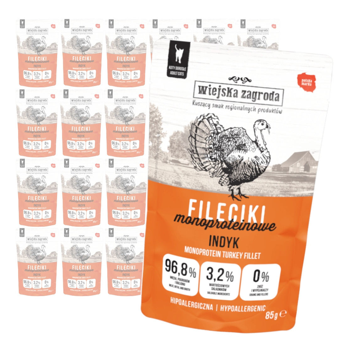 Wiejska Zagroda 24x85 g Monoproteinové Mokré Krmivo Pro Kočky Filetky Krůta