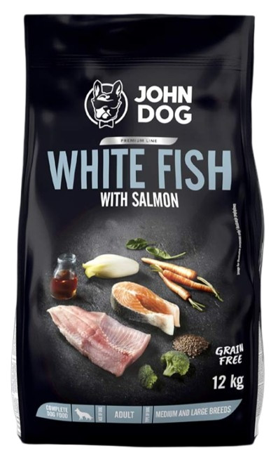 John Dog suché krmivo pro psy středních a velkých plemen Bílá Ryba Losos 12 kg