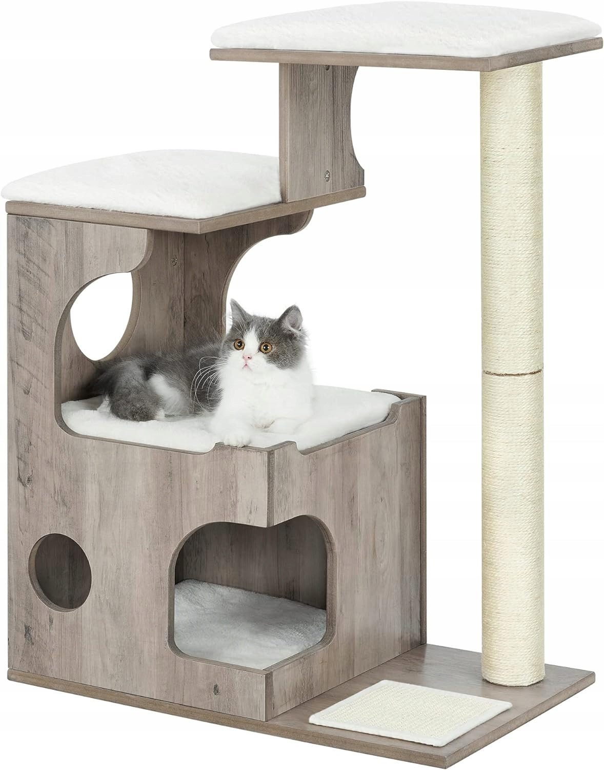 Moderní škrabadlo Pro Kočky Feandrea 86 cm 3 úrovně Jeskyně Plyš Sisal