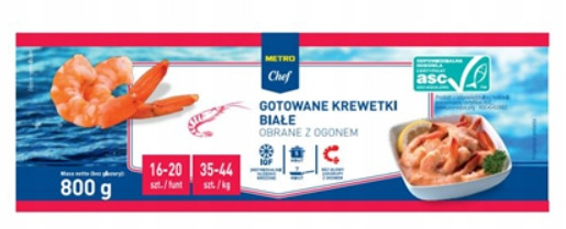 Metro Chef Krevety 16/20 bílé vařené, oloupané, s ocasem 800 g
