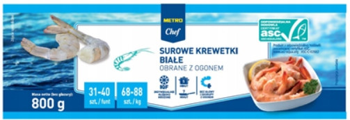 Metro Chef Krevety 31/40 bílé surové, oloupané, s ocasem 800 g