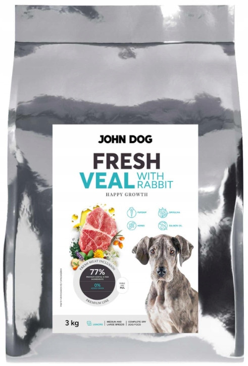 Junior Fresh suché krmivo pro psy Telecí S Králíkem John Dog 3 kg