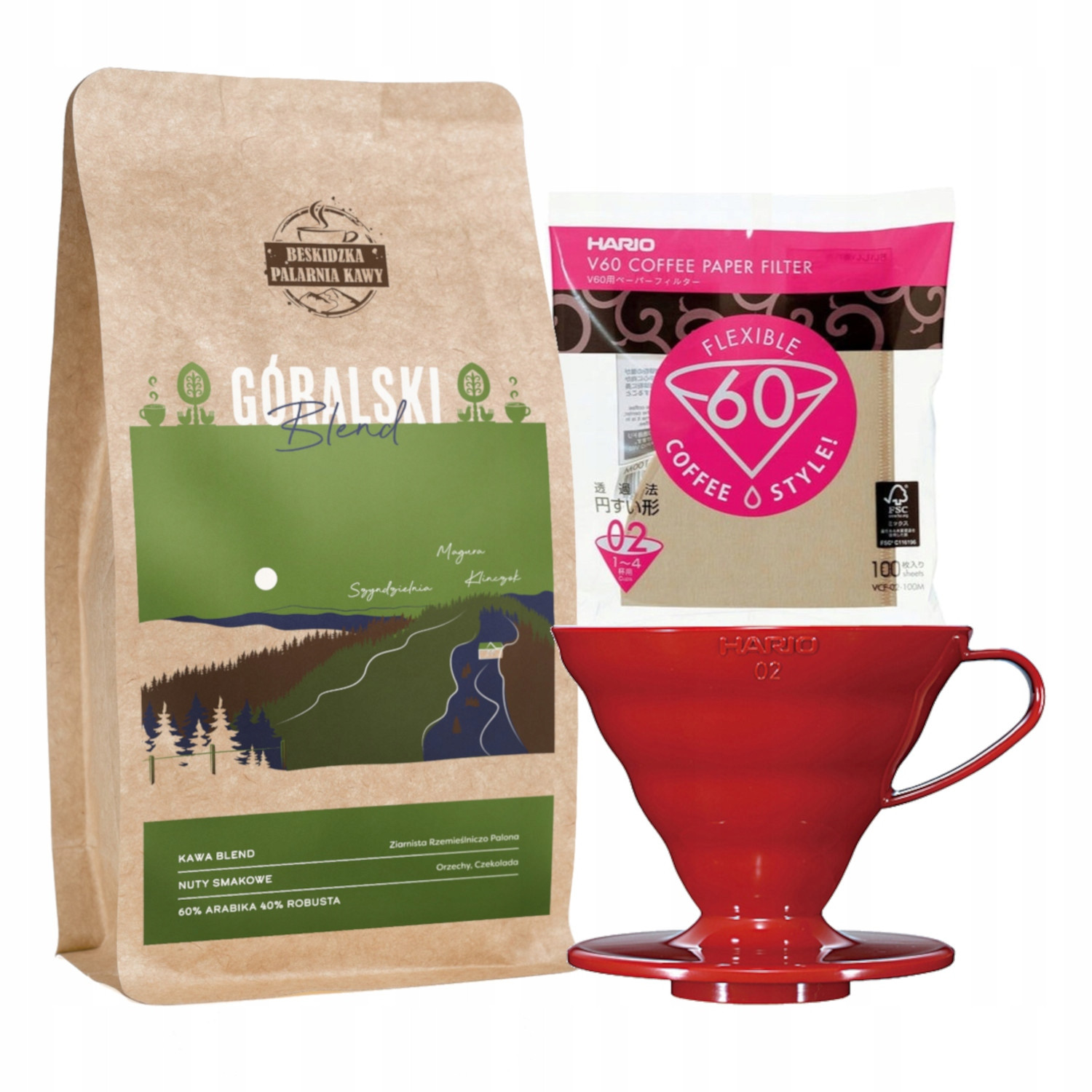 Káva Horský Blend 250g Drip Bílá Plastová V60-01+FILTRY Hnědá 100ks