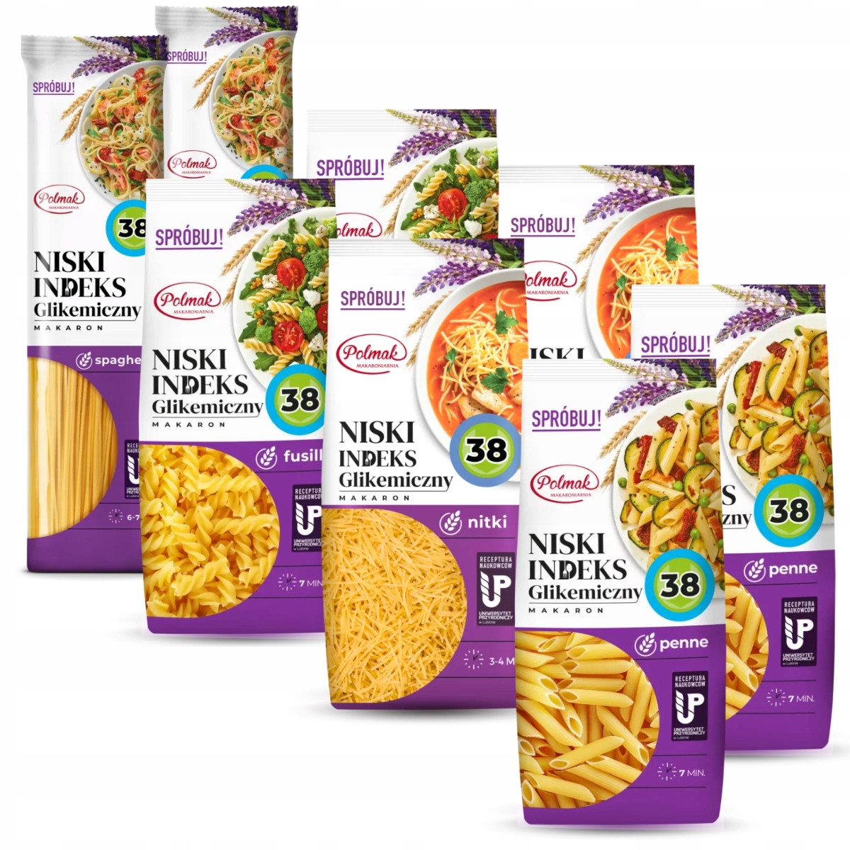 Polmak Těstoviny s nízkým Ig penne špagety fusilli nudličky 250 g x 8