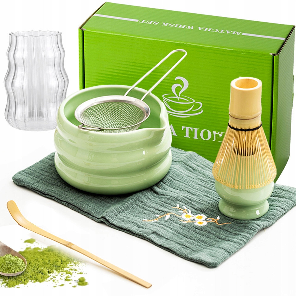 7x Bambusová Dárková Sada Na Čaj Matchy Chashaku Šlehací Metla Lžíce