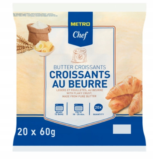 Metro Chef Croissant máslový 20 kusů 1,2 kg Zmrazený