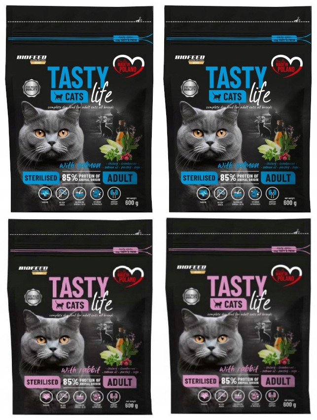 Biofeed 2 příchutě! krmivo pro kočky suché sterilised 4 x 600g. pýcha!!