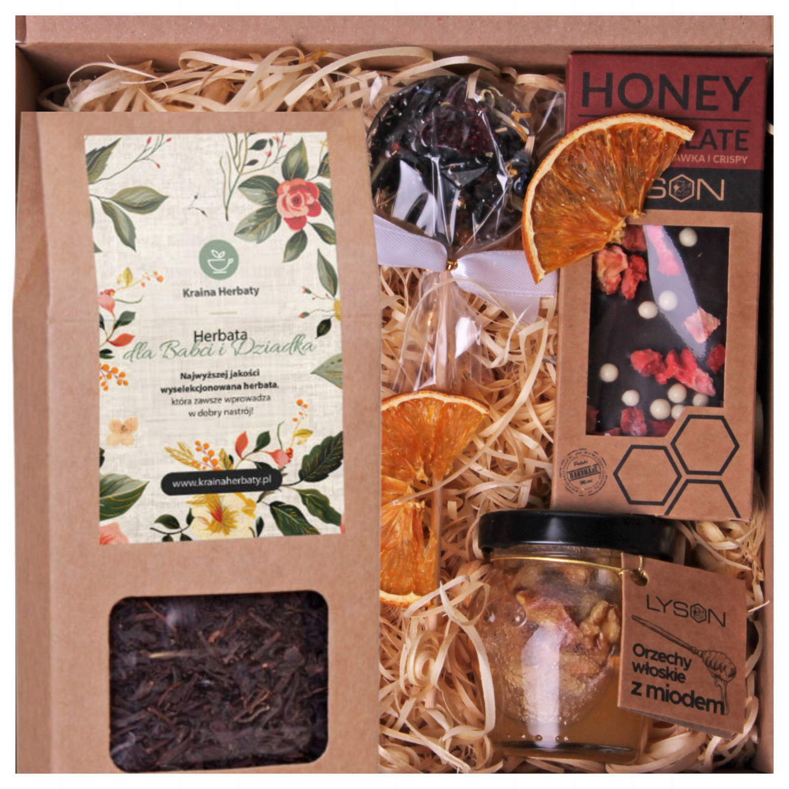 Koš Sada Dárek pro babičku a dědečka Čaj Čokoláda Lízátko Čajové