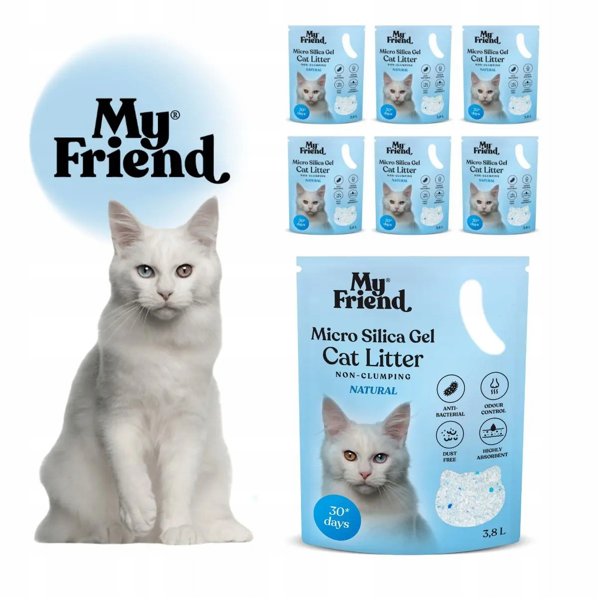 My Friend silikonové stelivo pro kočky Micro Silica Natural 3,8l Balíček x7