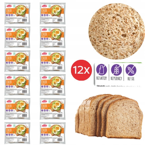 12xCHLÉB Bezlepkový Tmavý Incola 200G Bez Laktózy Pšenice Sóji
