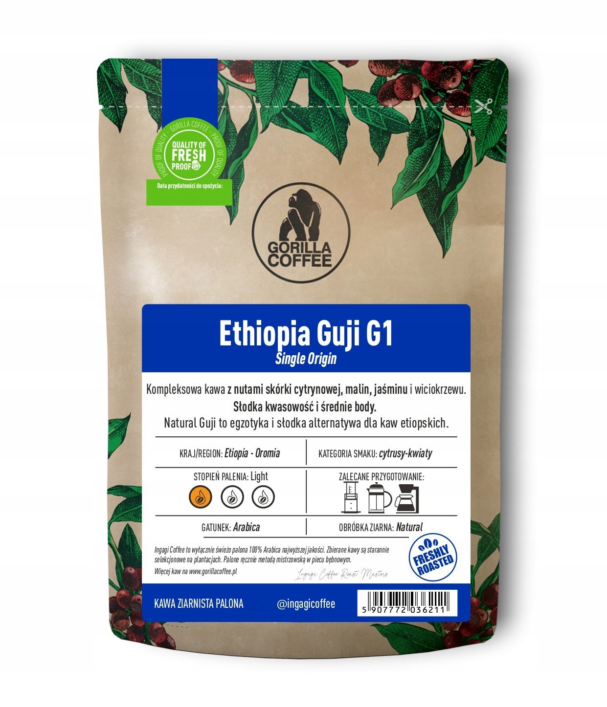 Káva speciality zrnková 1kg Ingagi Ethiopia Guji