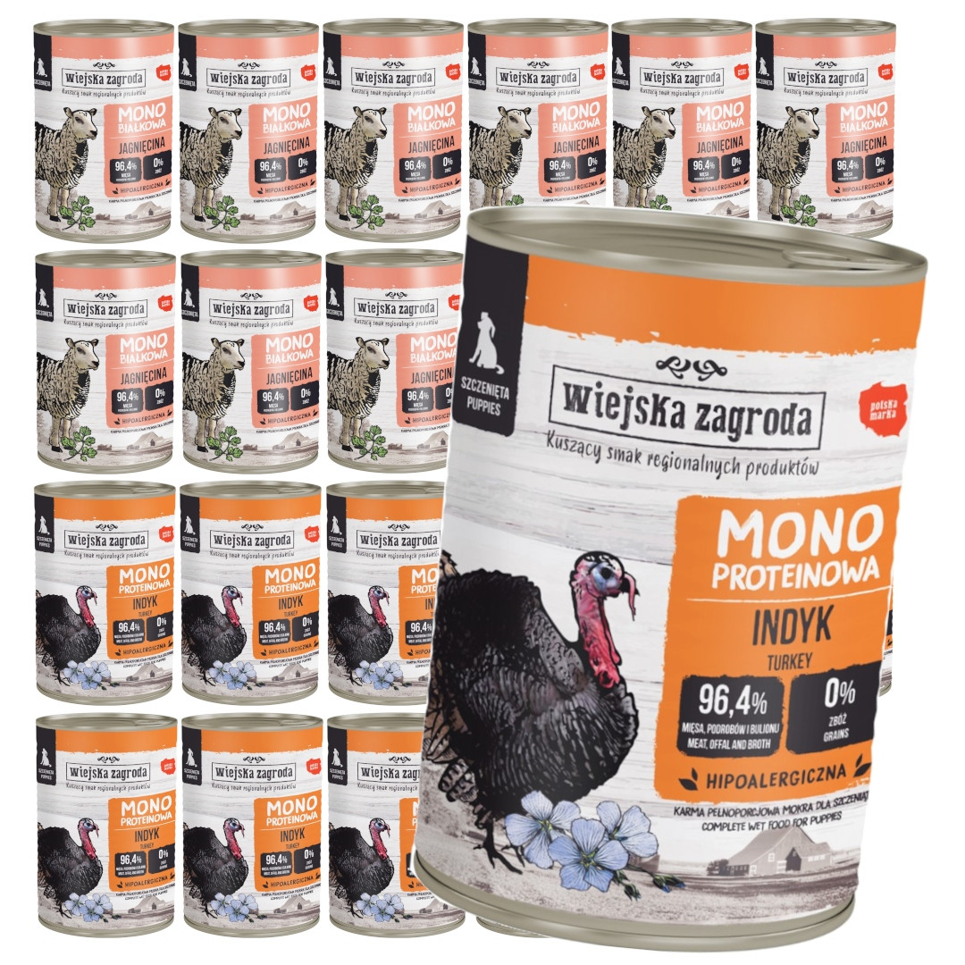 Wiejska Zagroda 12x400g Monoproteinové Krmivo pro štěňata Krůta jehněčí