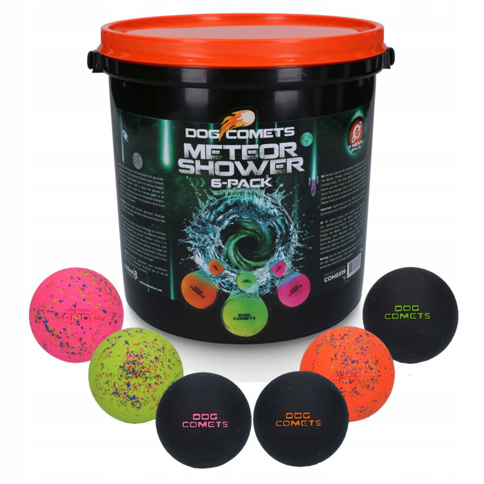 Sada 6 míčků s kbelíkem na mytí pro psa 6 ks Dog Comets Meteor Shower