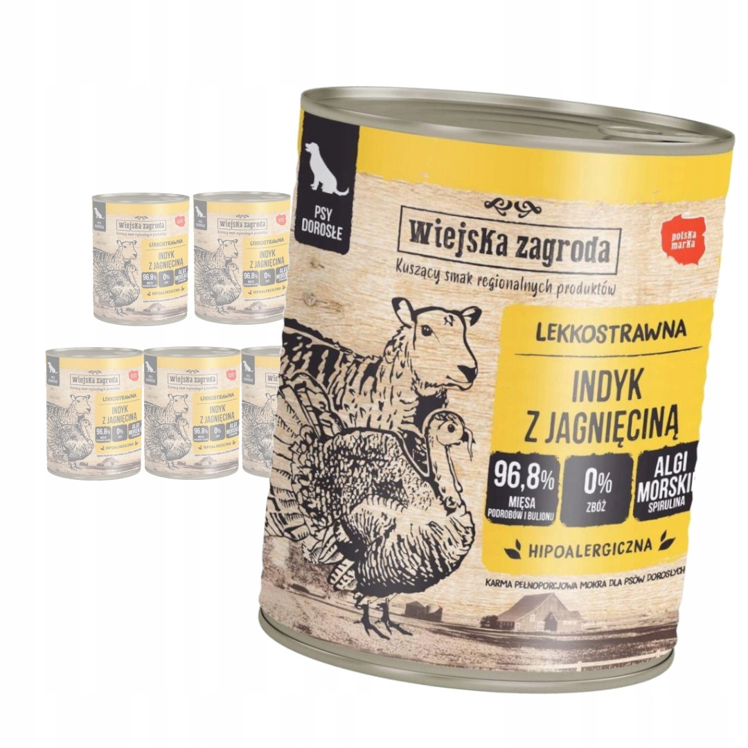 Wiejska Zagroda Vlhké Krmivo pro psa Krůta s jehněčím masem 6x800 g Plechovka