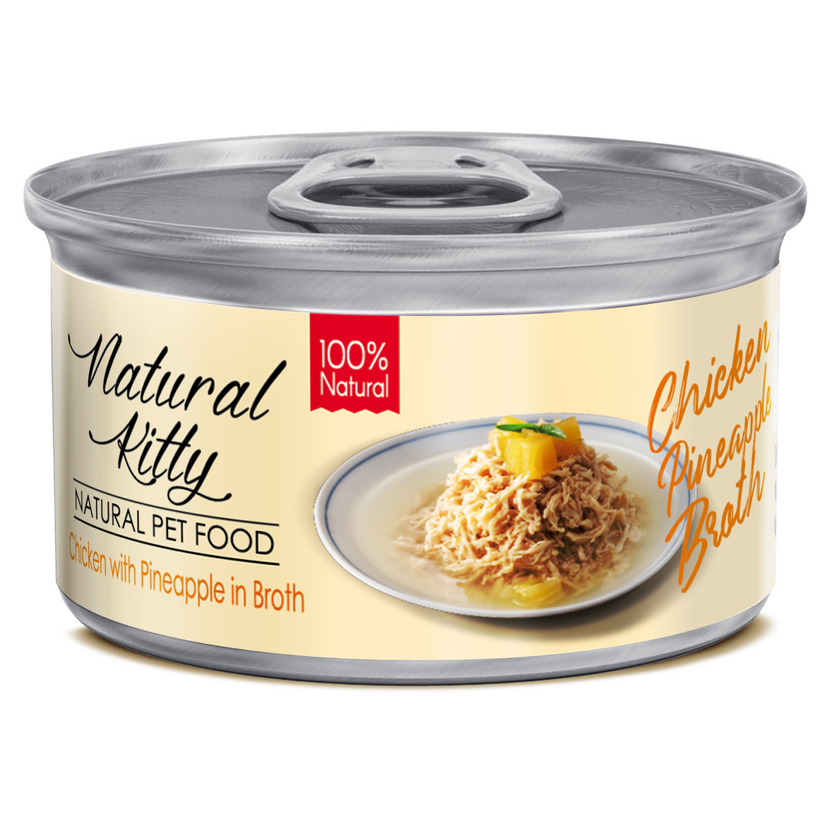 Natural Kitty, krmivo pro kočky všech věkových kategorií, kuřecí maso s ananasem, 24x80 g
