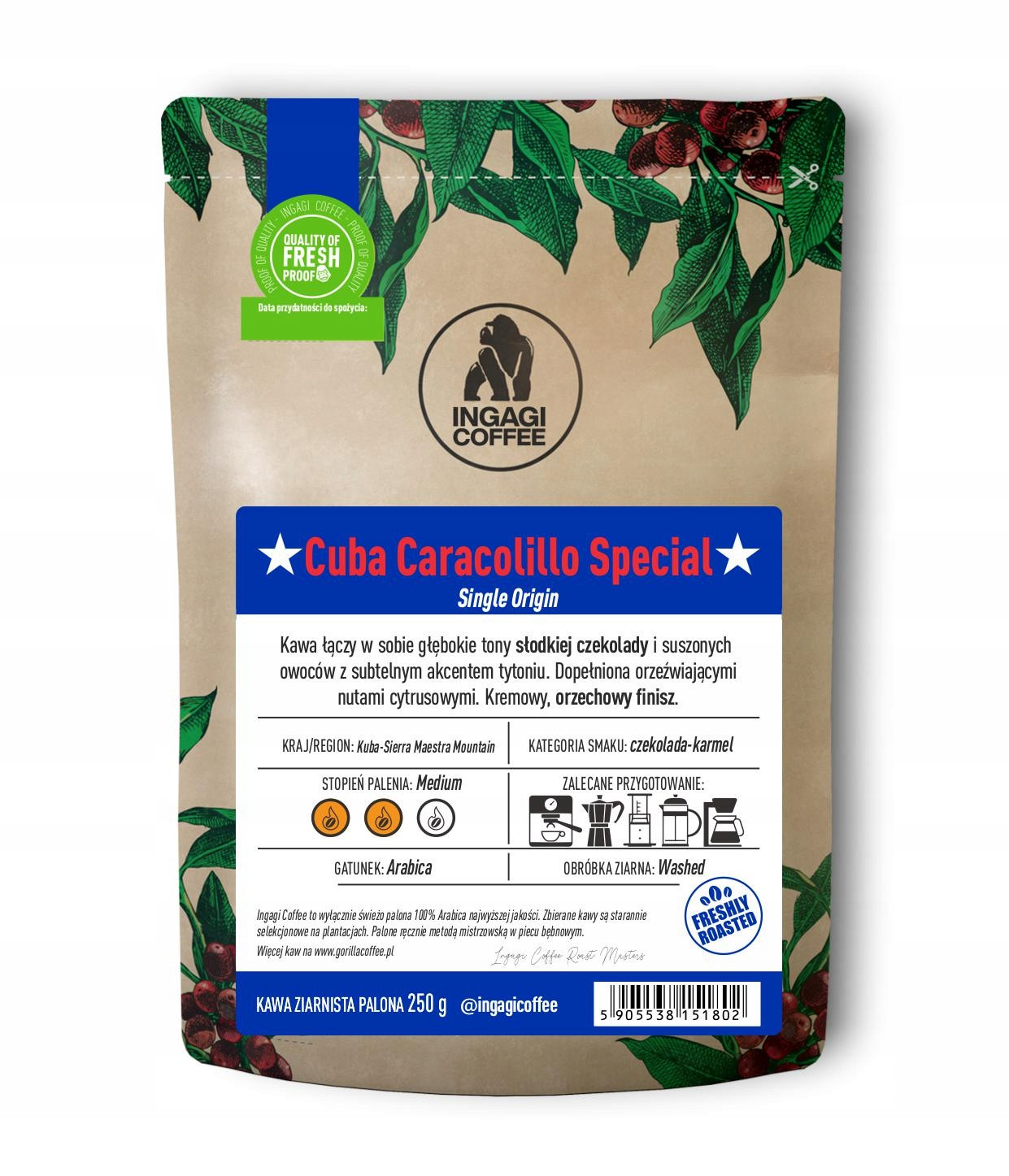 Káva zrnková Kuba Caracolillo Special Peaberry arabika 1 kg