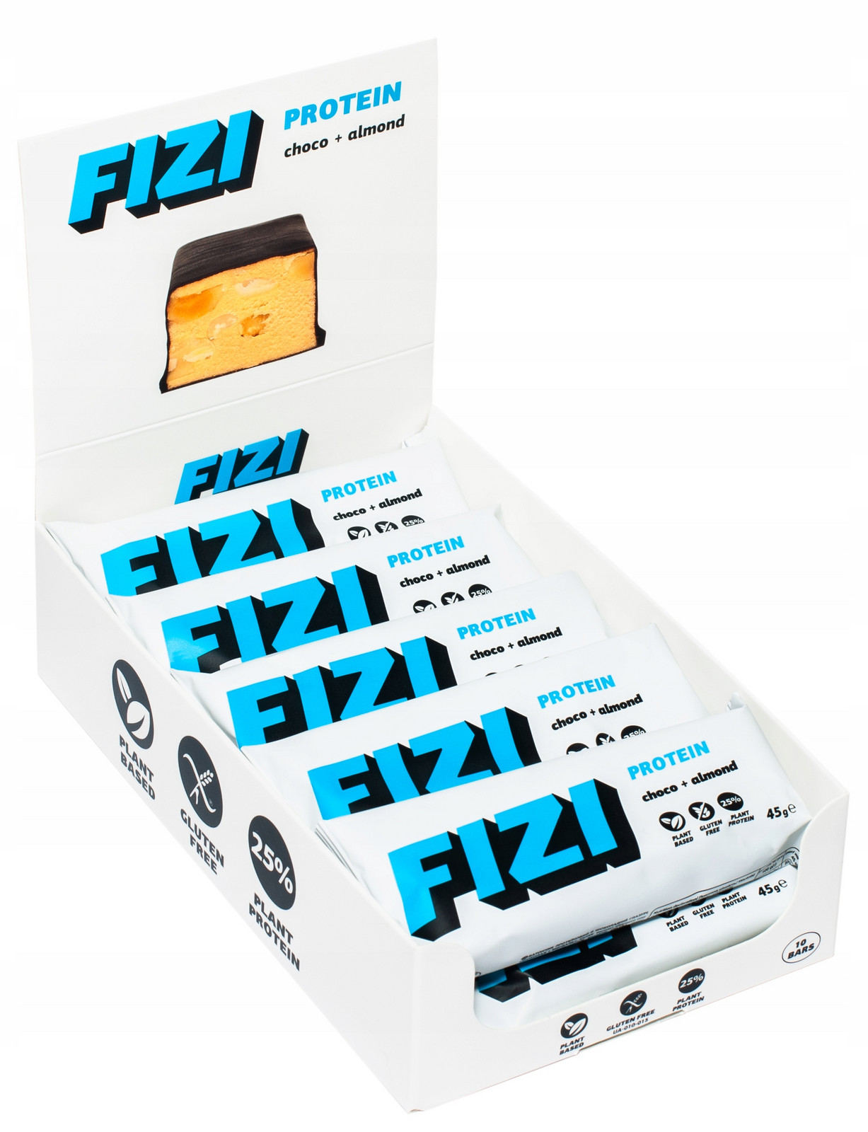 Proteinová tyčinka Choco+almond veganská bez lepku bez cukru 10x45g Fizi