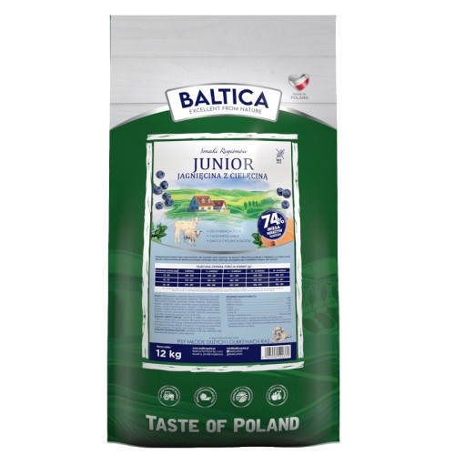 Baltica Junior Jehněčí s telecím masem velká plemena 12kg XL